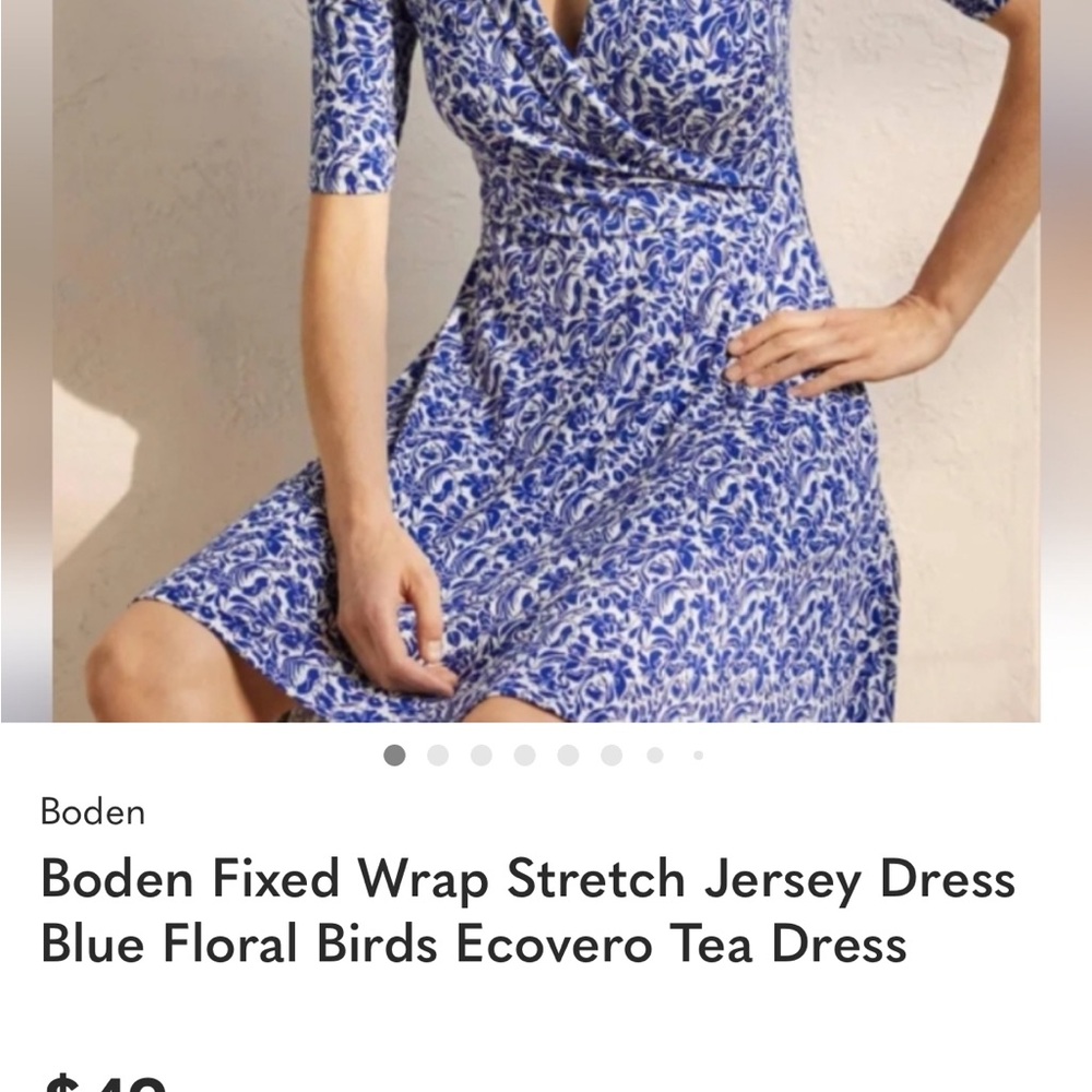 Boden Blue Floral Wrap Jersey Midi Dress